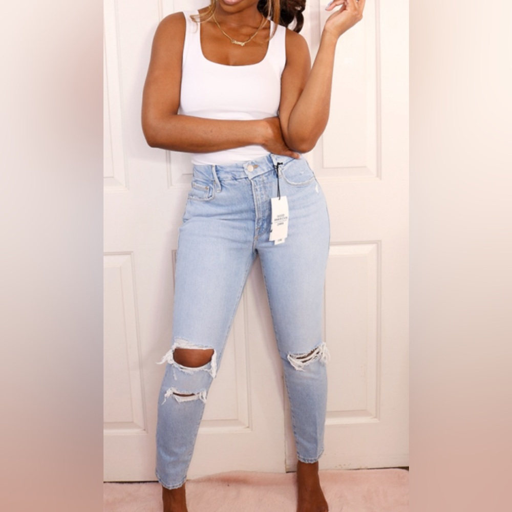 GOOD AMERICAN | ZARA DISTRESSED CLASSIC SLIM JEANS PANTS